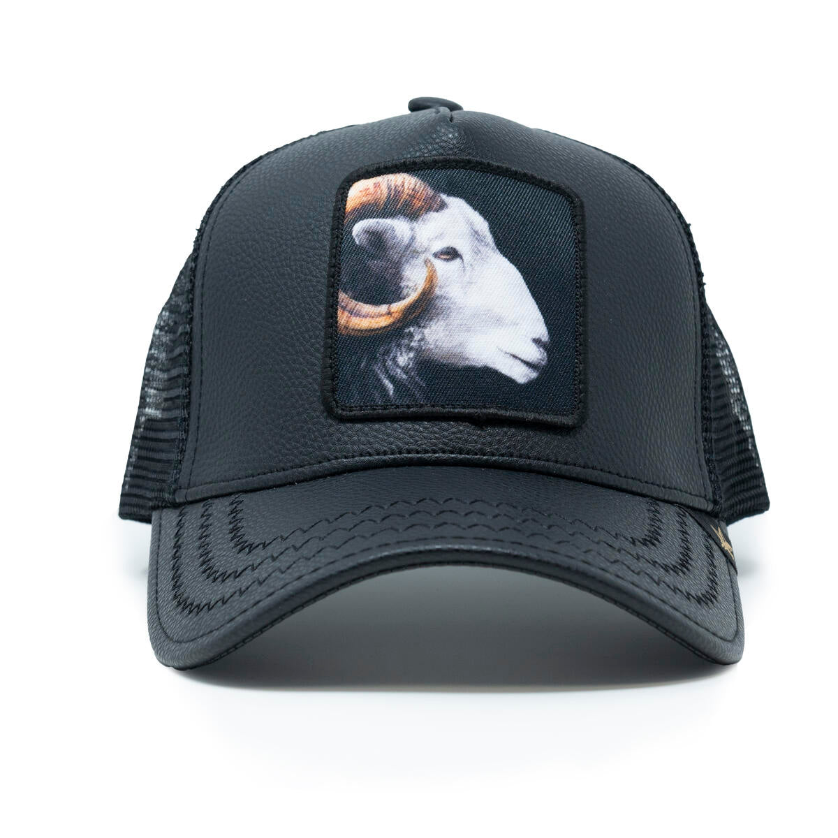 Gold Star Style Goat Graphic Black Trucker Hat