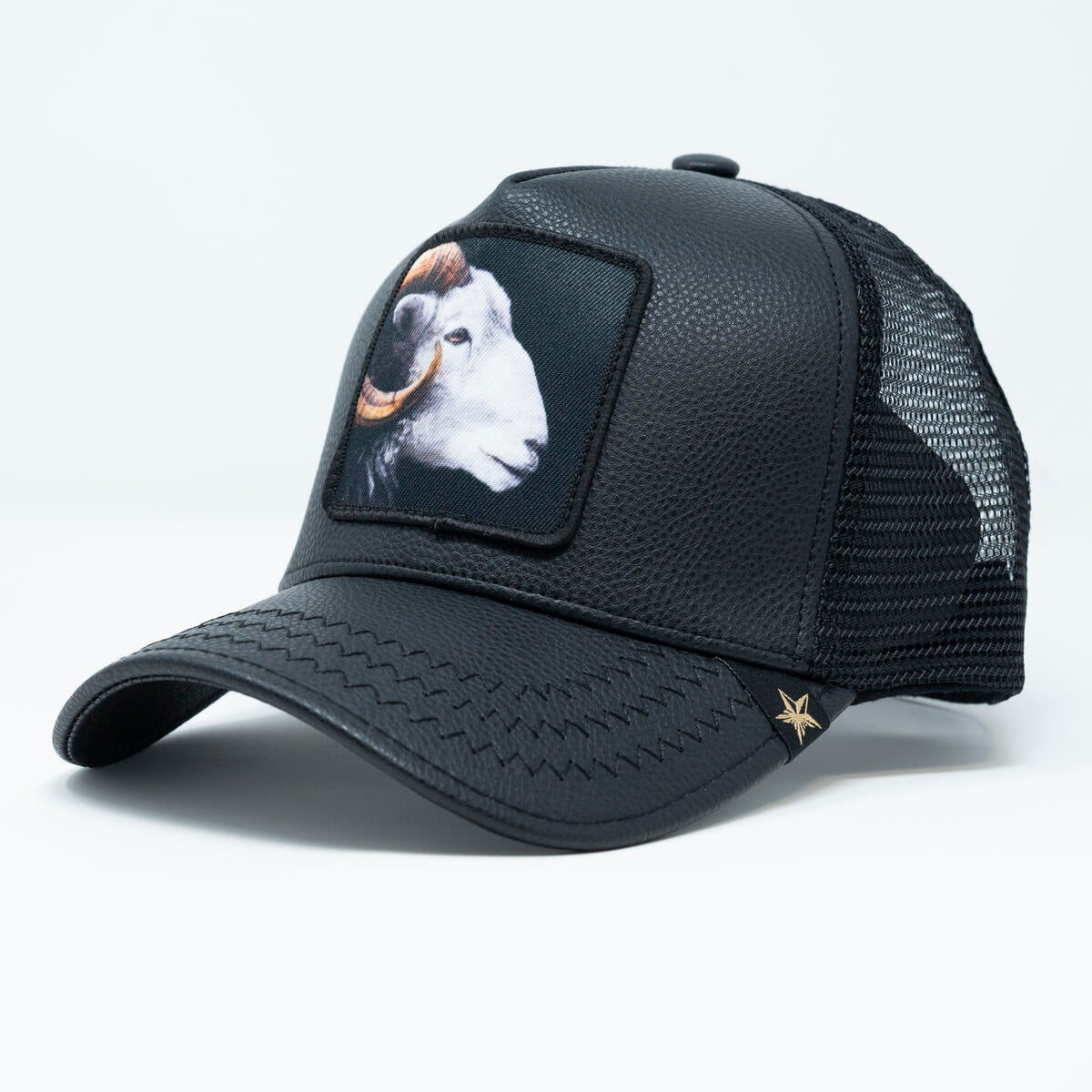 Gold Star Style Goat Graphic Black Trucker Hat