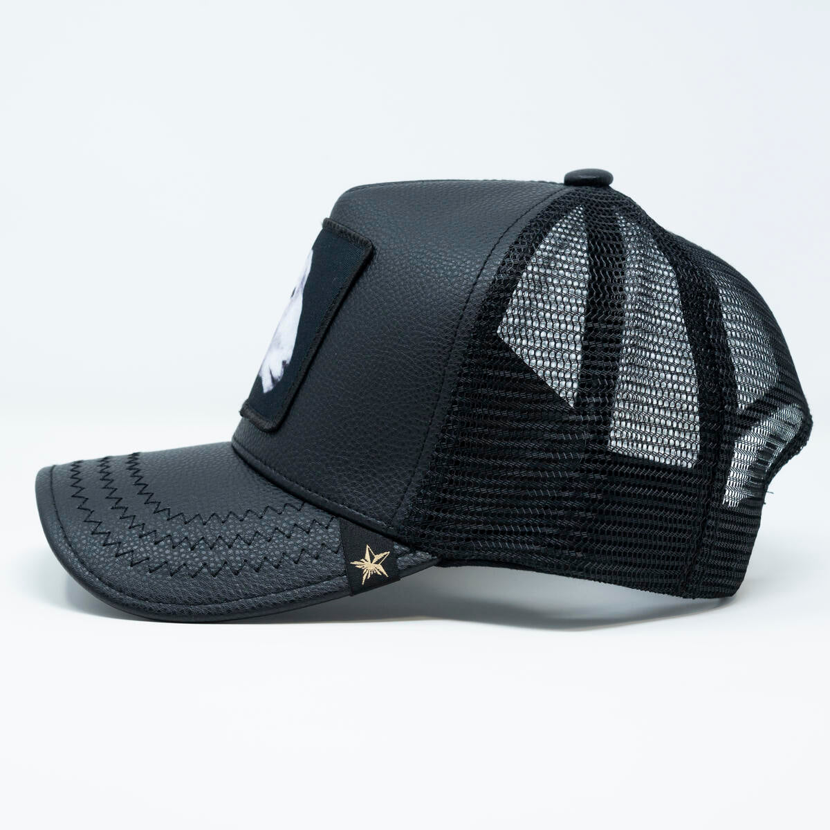 Gold Star Style Goat Graphic Black Trucker Hat