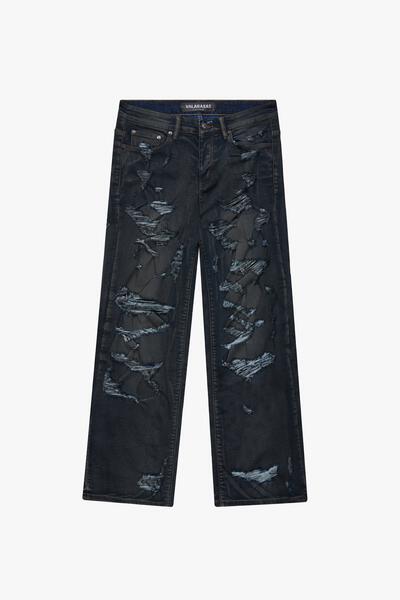 VLBSBG003 "DISTRESSED" DIRTY DARK BLUE BAGGY DENIM JEAN