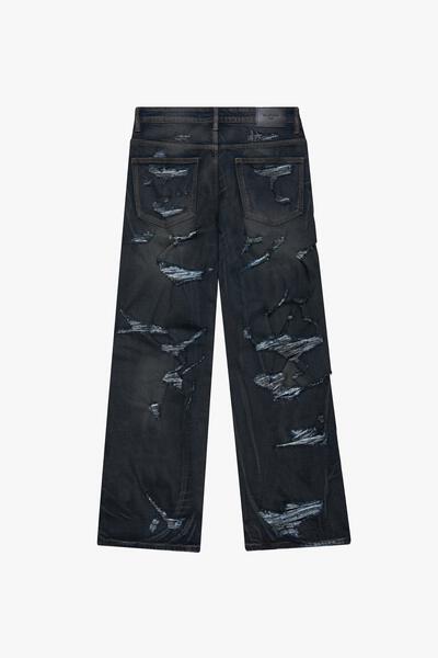 VLBSBG003 "DISTRESSED" DIRTY DARK BLUE BAGGY DENIM JEAN