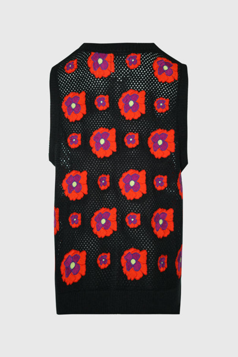 OPIUM-SLESS OPIUM POPPY FLOWER CARDIGAN BLACK