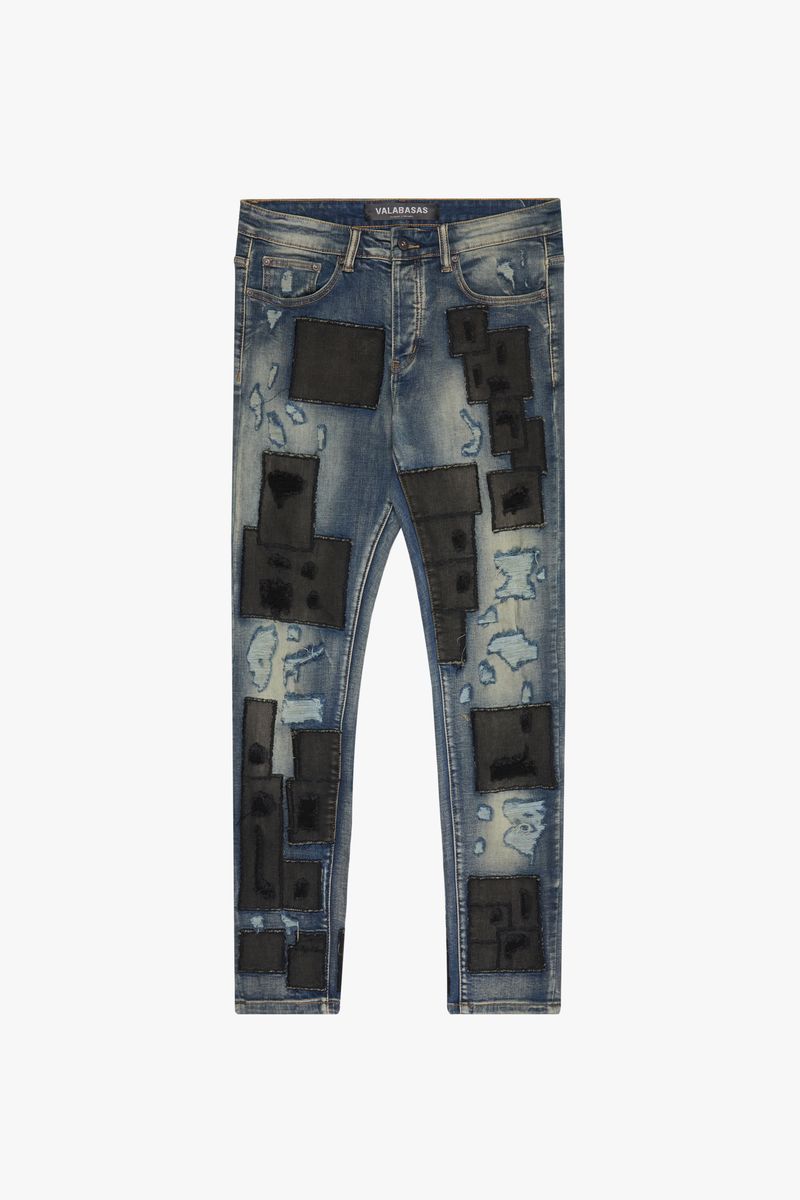 "PANELS" BLUE BLACK SKINNY DENIM JEANS