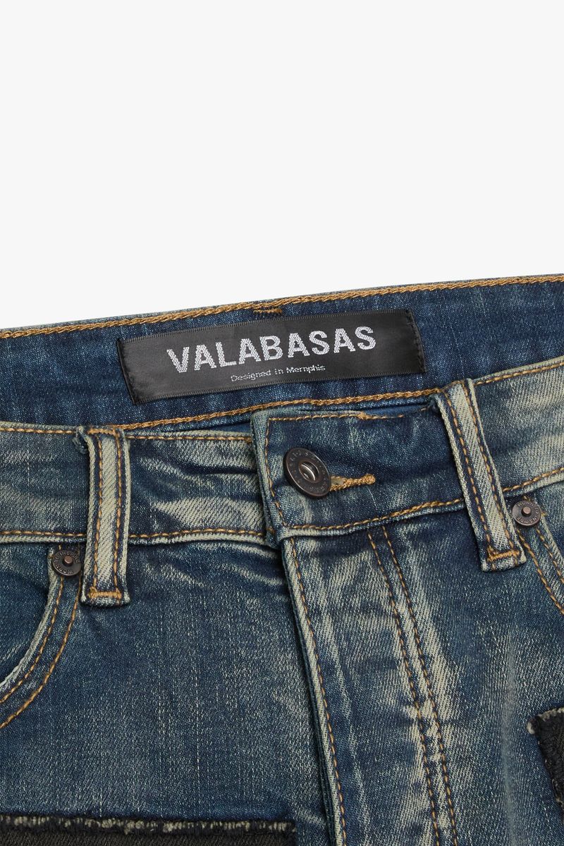 VLBSSK002 "PANELS" SKINNY DENIM JEANS BLUE/BLACK