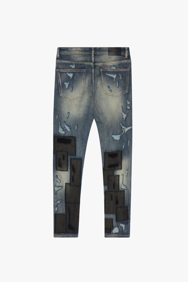 VLBSSK002 "PANELS" SKINNY DENIM JEANS BLUE/BLACK