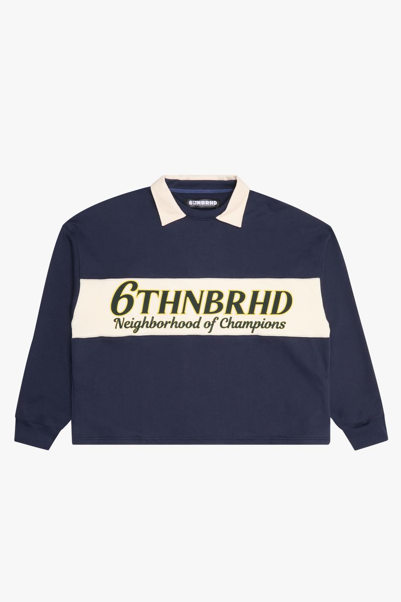 6TH-W3703 "PREPPY" COLLARED CREWNECK NAVY