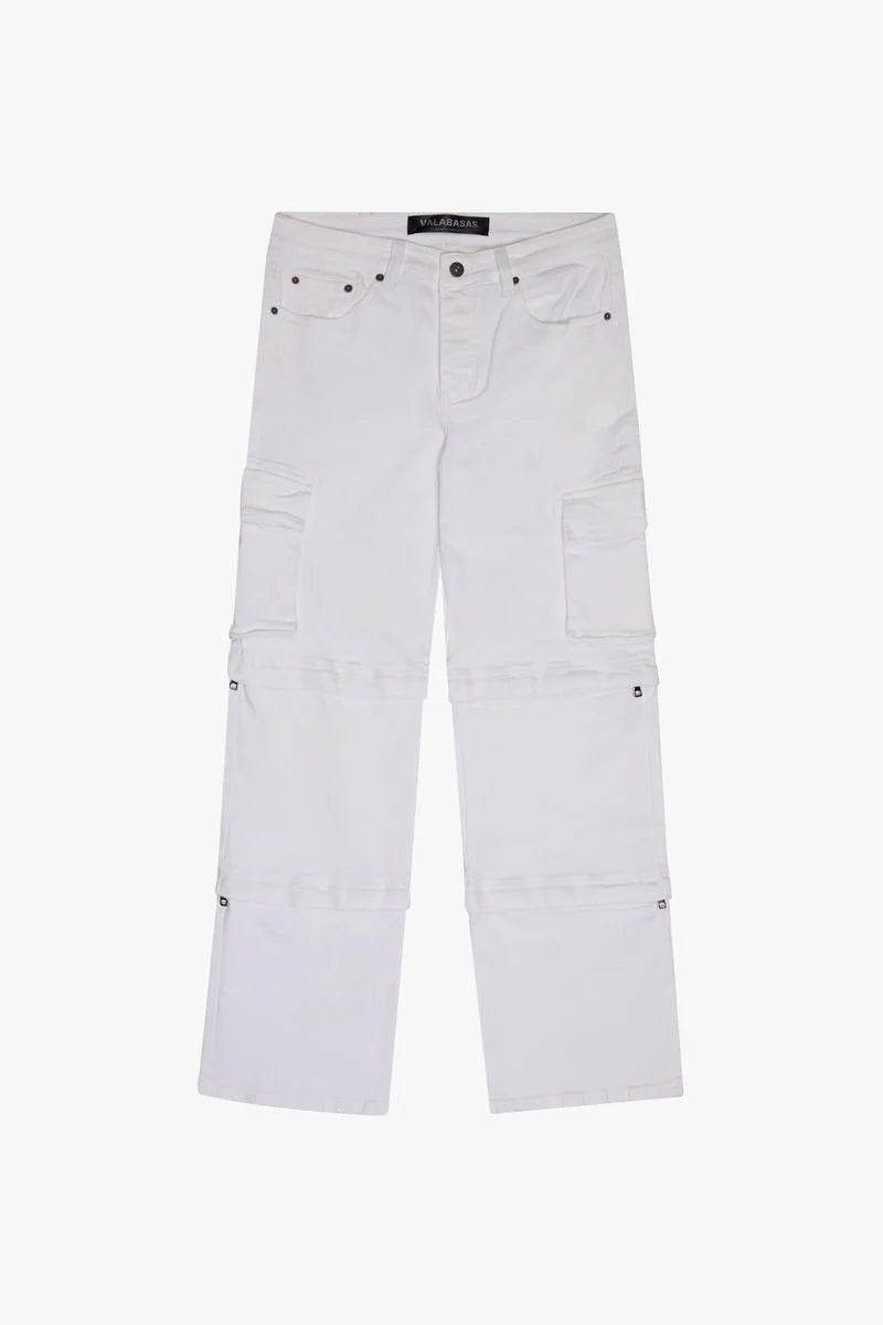 "BLOCK STITCH" WHITE BAGGY JEAN