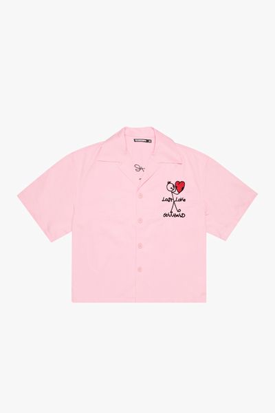 "LOVE" BUTTON DOWN PETAL PINK