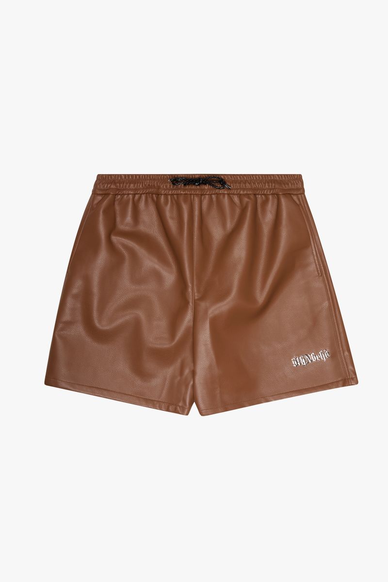 "GLOBAL" MOCHA LEATHER SHORTS