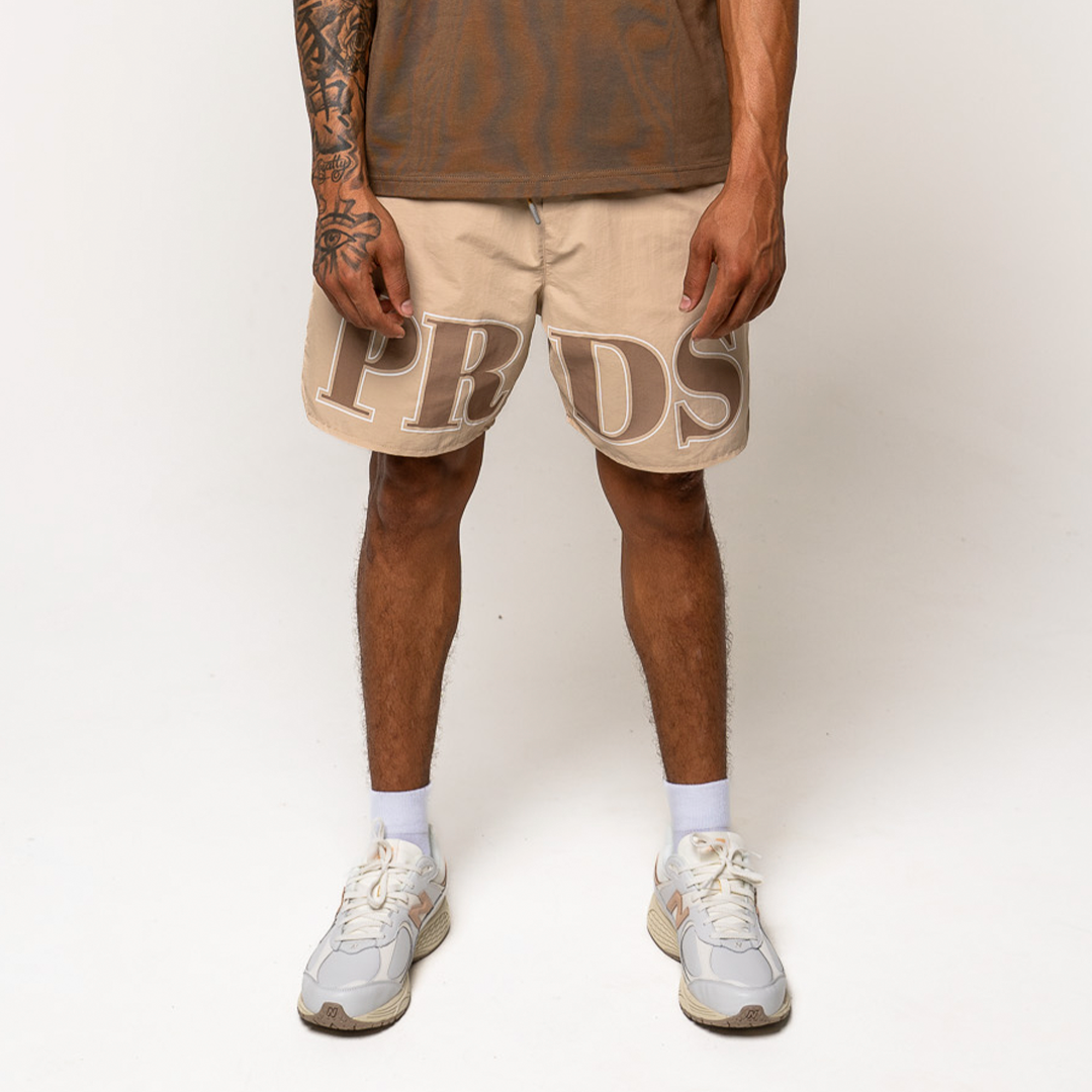 PL00698 PARADISE VARSITY SHORTS TAN