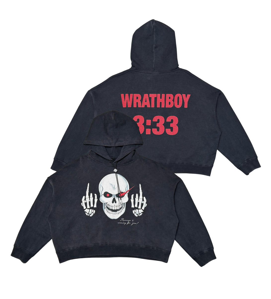 WB05-080 3:33 SKULL CROPPED HOODIE BLACK