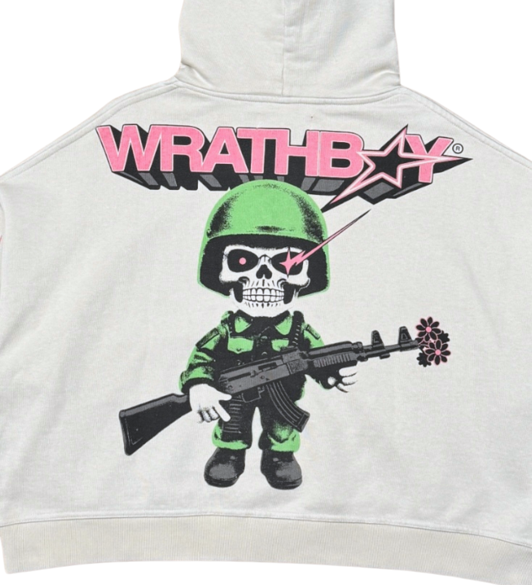 WB05-084 WORLD AT WAR CROPPED HOODIE CEMENT