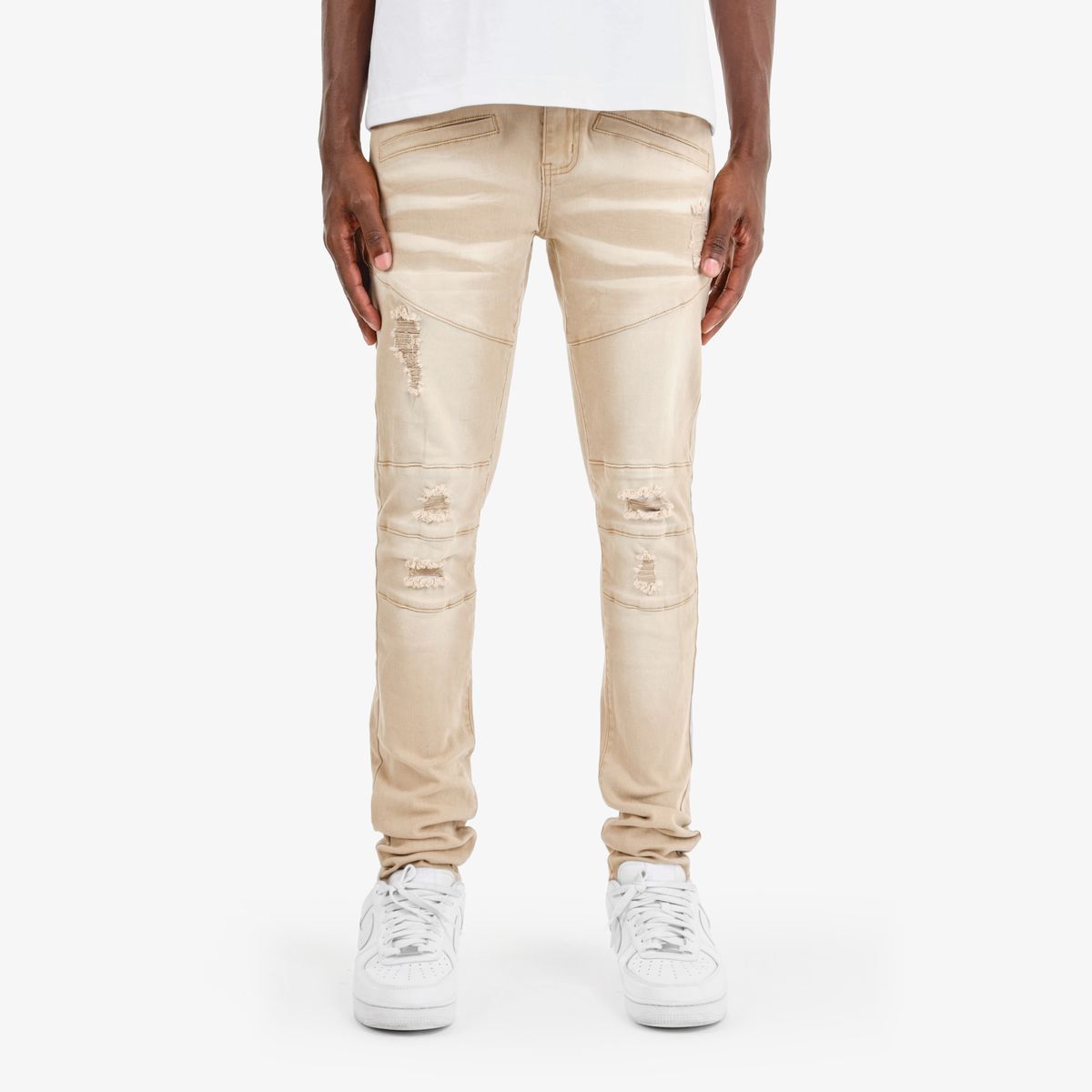 Copper Rivet Distressed Jeans - Skinny Fit