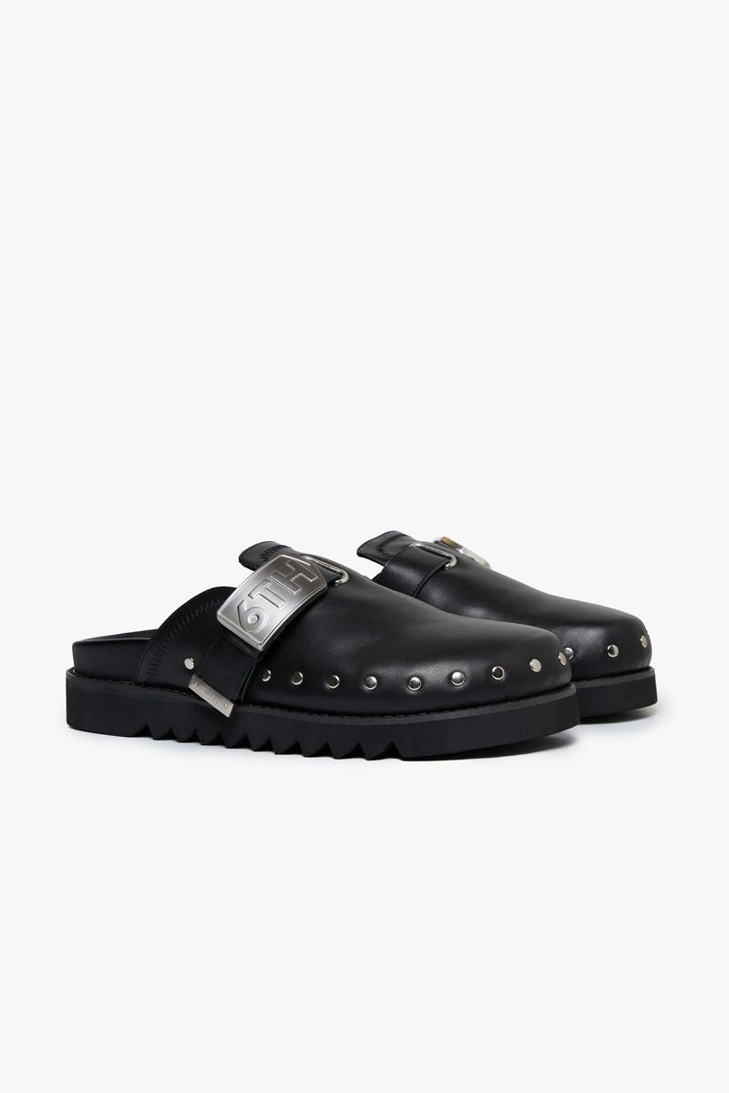 6TH-SLIDE-01 MOONWALK LEATHER MULE BLACK