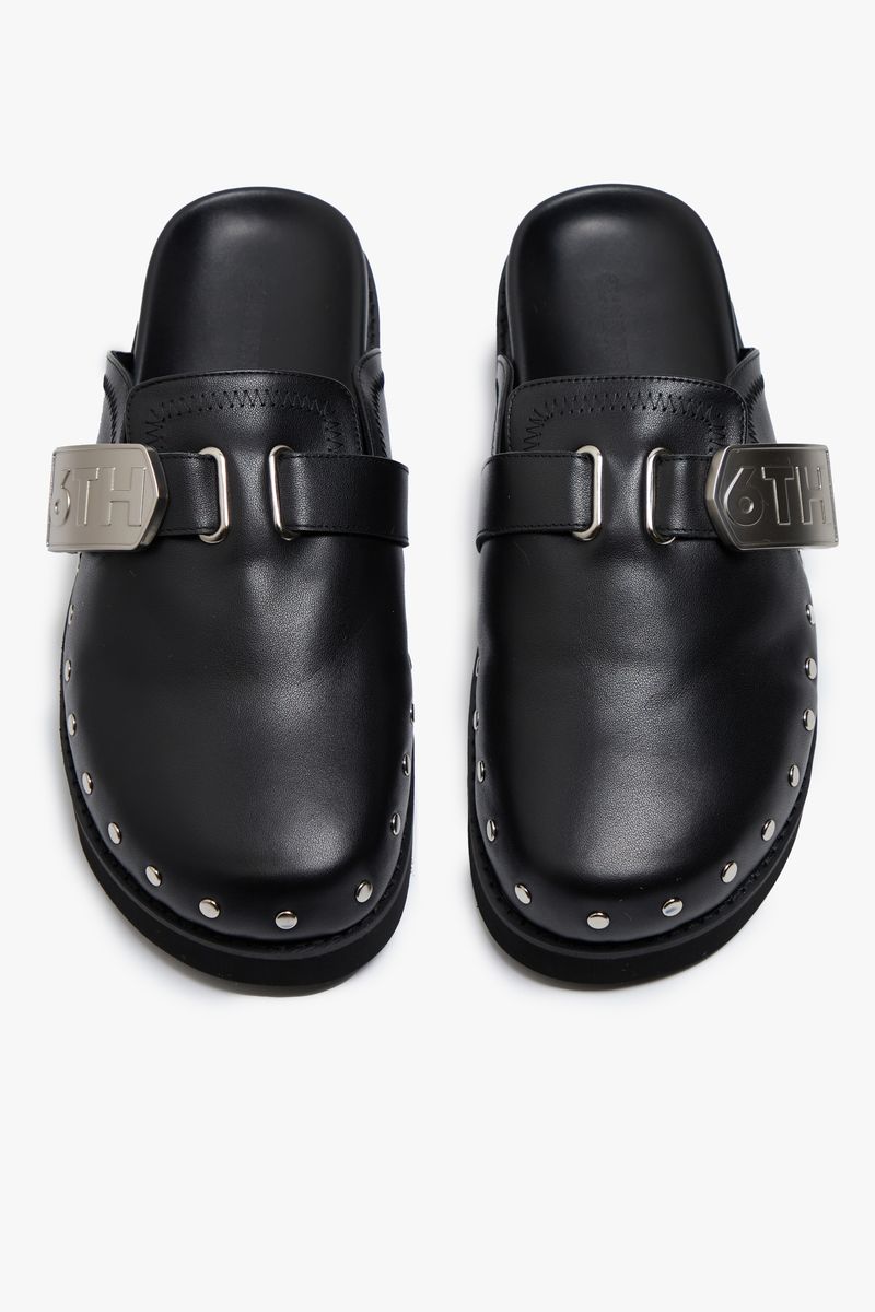 6TH-SLIDE-01 MOONWALK LEATHER MULE BLACK