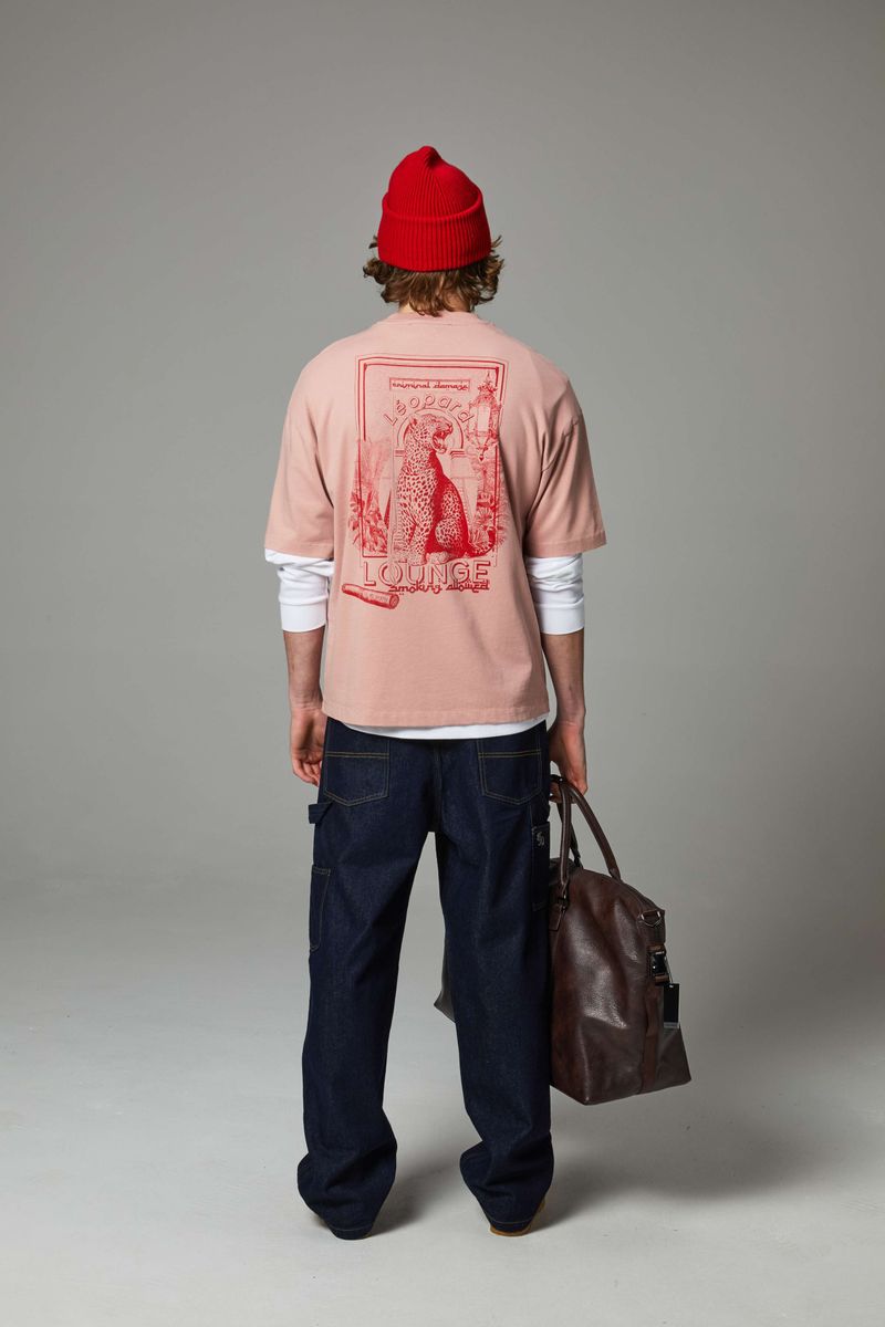 Criminal Damage Leopard Lounge Mens T-Shirt - Pink