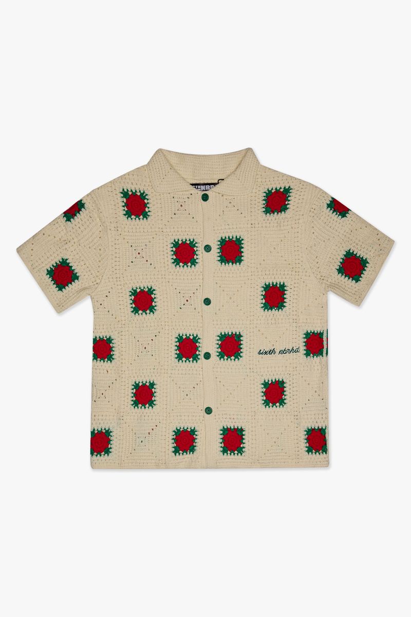 "BAZZAR" CREAM GREEN KNIT WOVEN