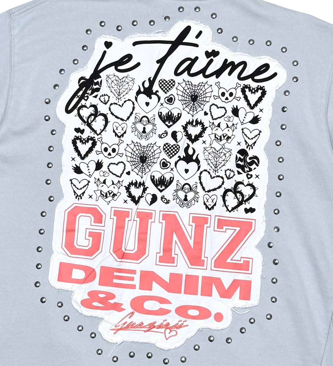 Gunz Denim Graphic Studded T-Shirt – Light Grey