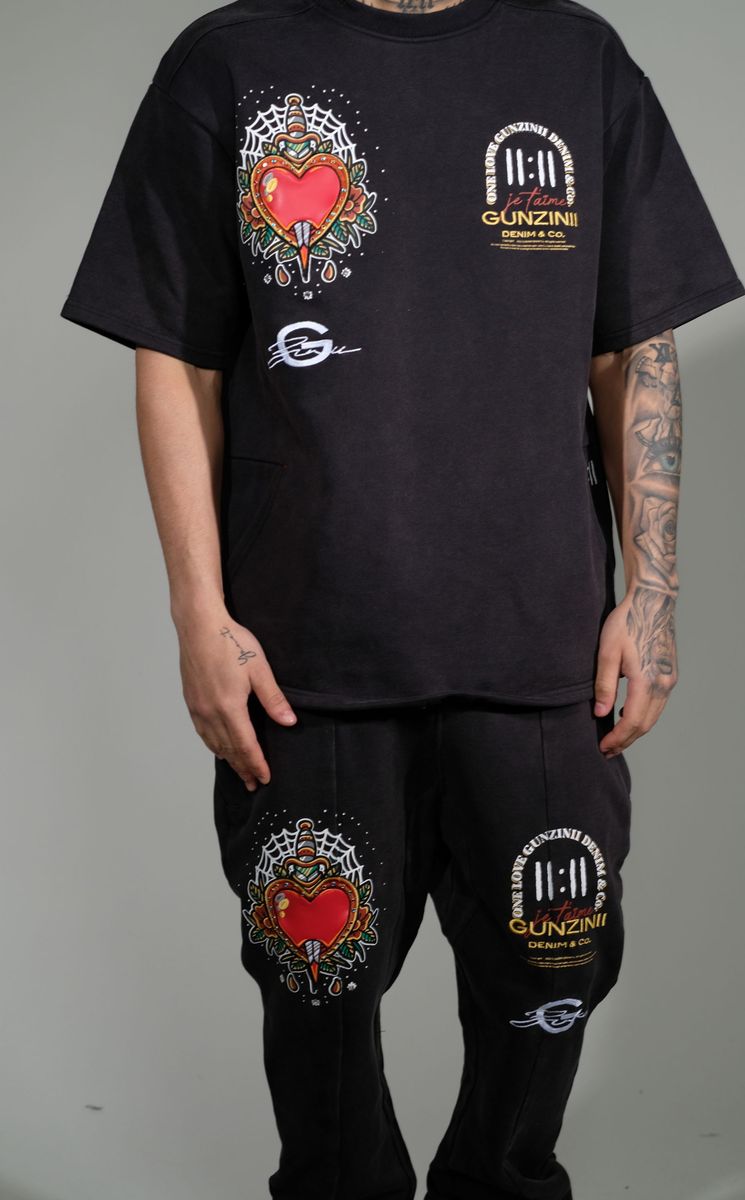 Gunzinii Sacred Heart Vintage Wash T-Shirt – Jet Black