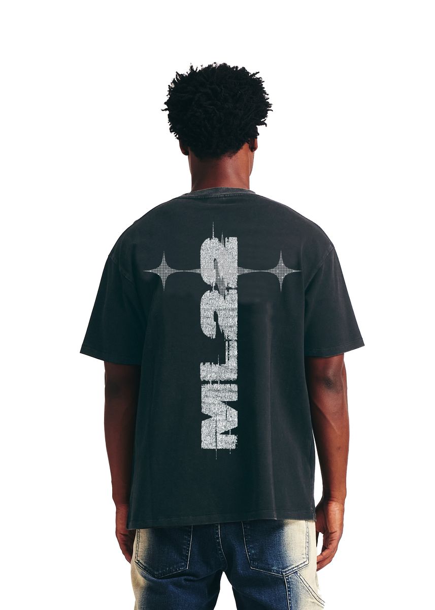 Memory Line Skull Wire Rhinestones Tee Men's T-Shirt - Black