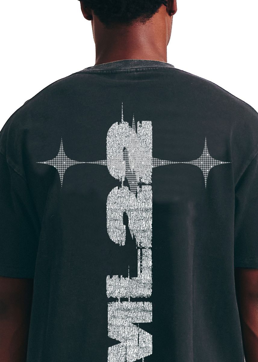 Memory Line Skull Wire Rhinestones Tee Men's T-Shirt - Black