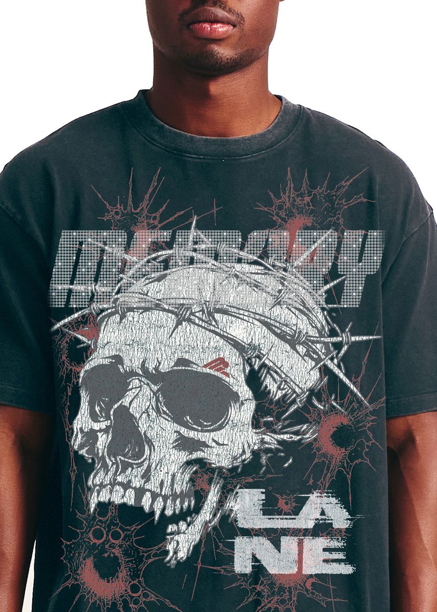 Memory Line Skull Wire Rhinestones Tee Men's T-Shirt - Black
