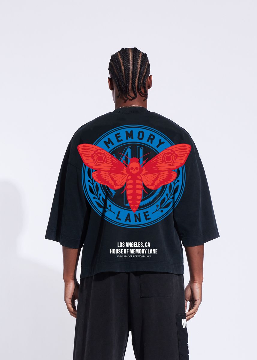 Memory Line Layered Icons Crop Tee Men's T-Shirt - Black