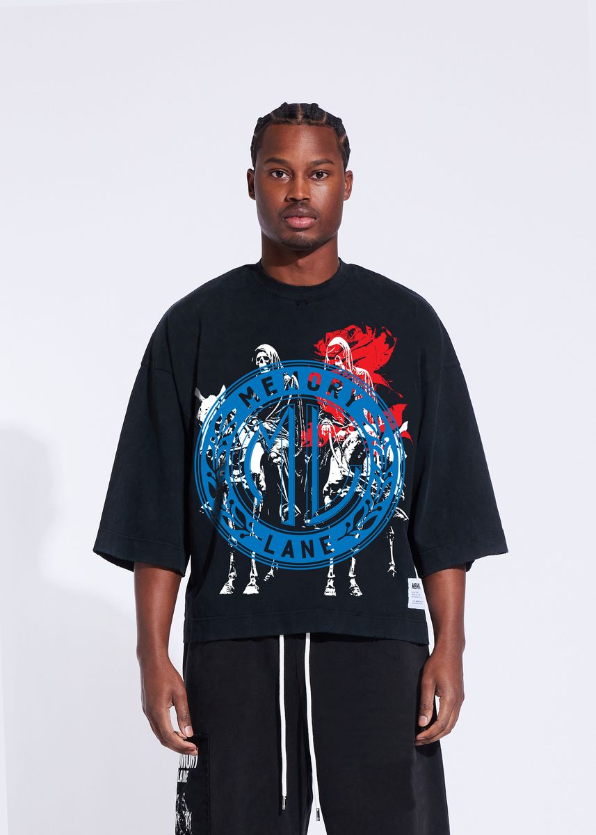 Memory Line Layered Icons Crop Tee Men's T-Shirt - Black