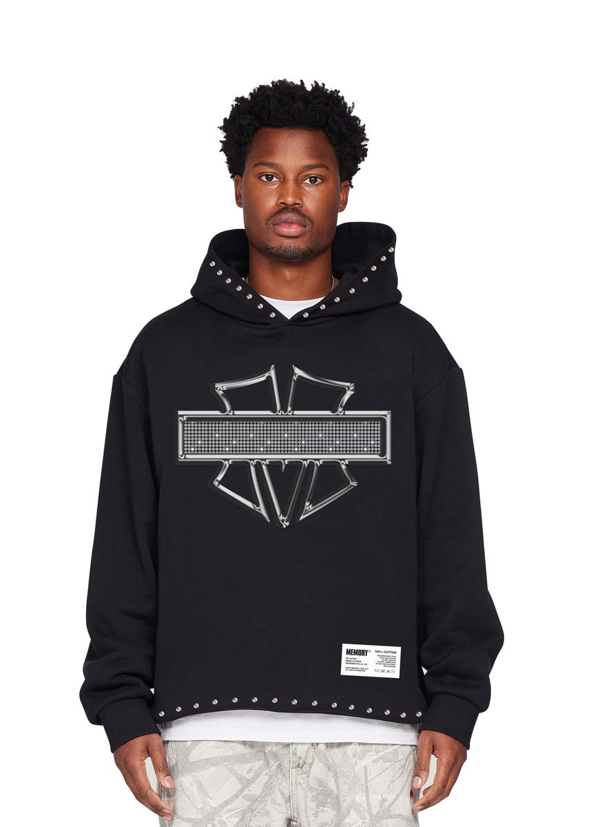 Memory Line M-Shield Studded Crop Hoodie - Black