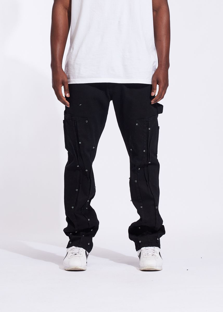 Crysp Vader Relaxed Cargo Denim Pants - Black