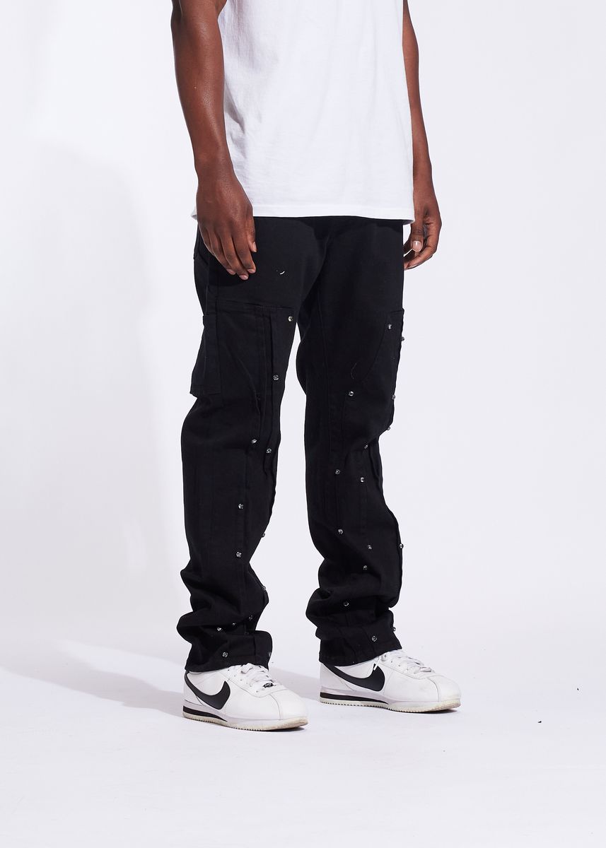 Crysp Vader Relaxed Cargo Denim Pants - Black
