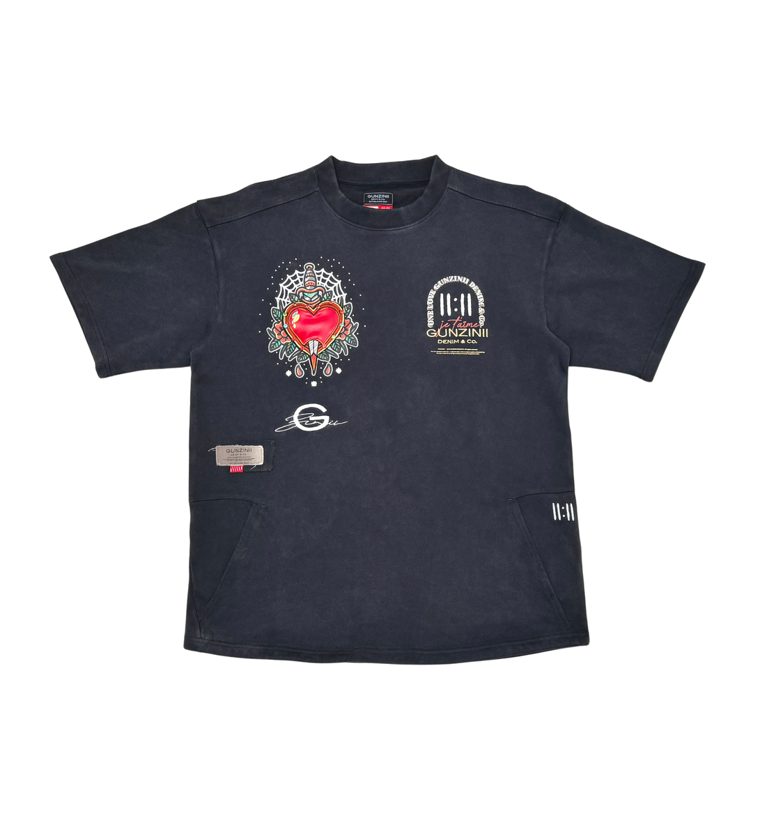 Gunzinii Sacred Heart Vintage Wash T-Shirt – Jet Black
