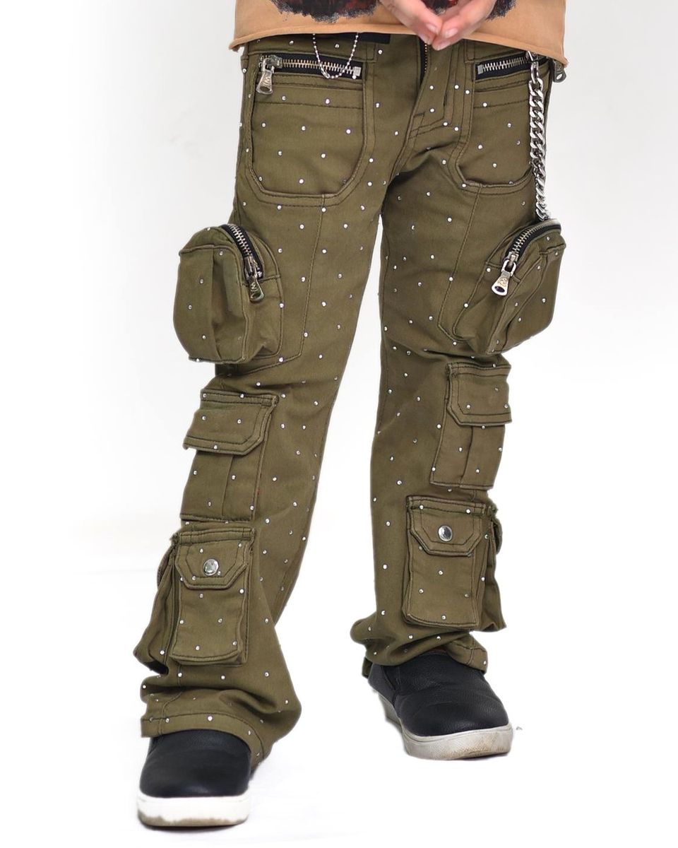 Elite Premium Cuban Link Chain Kids Jeans - Olive Color