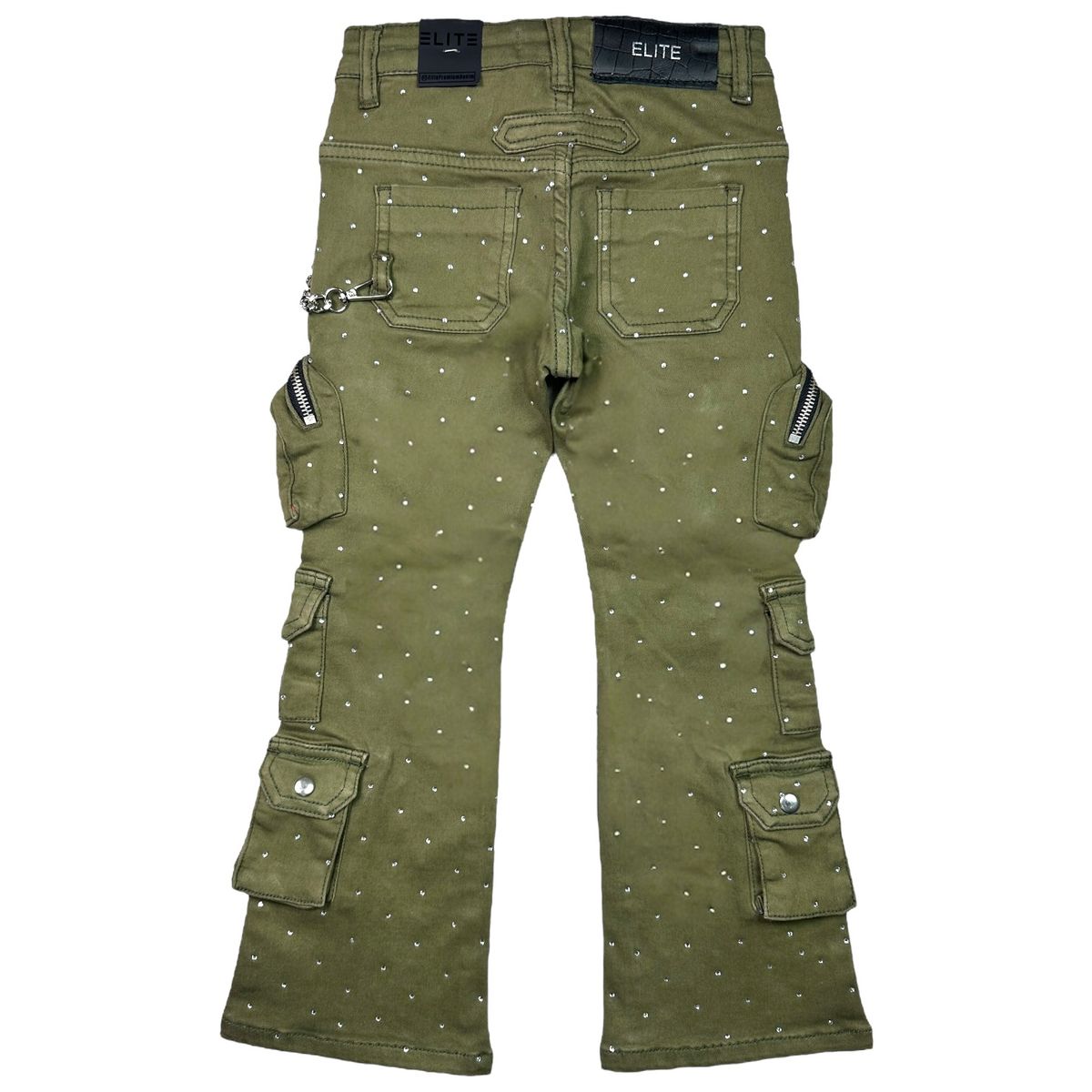 Elite Premium Cuban Link Chain Kids Jeans - Olive Color