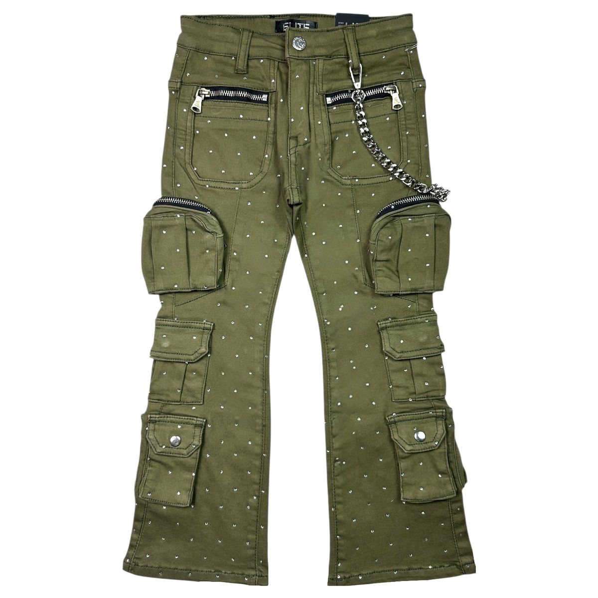 Elite Premium Cuban Link Chain Kids Jeans - Olive Color
