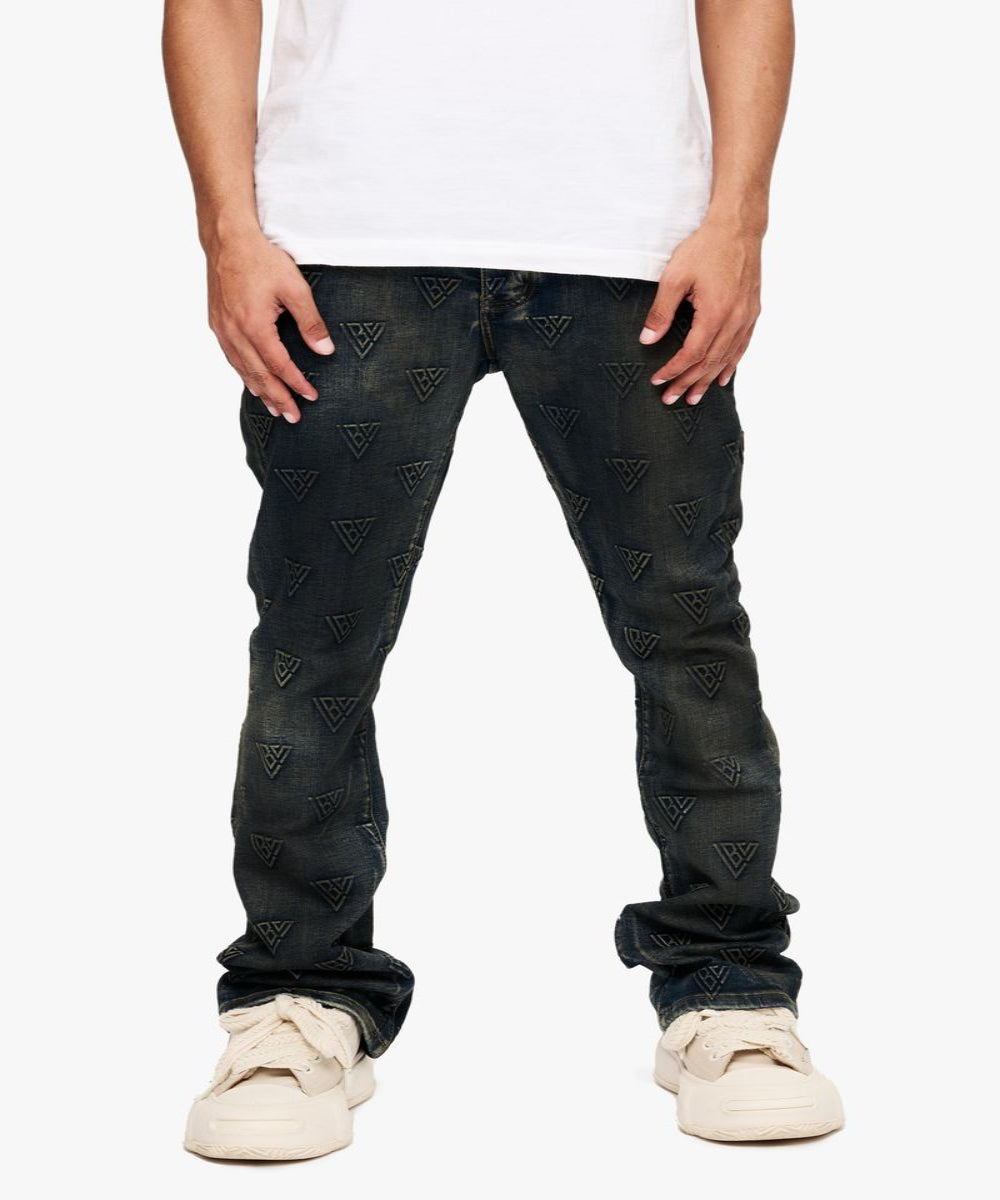 Tagged Stacked Flare Jean