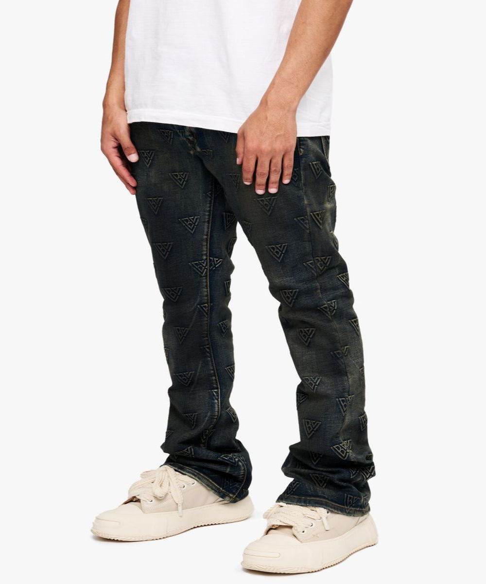 Tagged Stacked Flare Jean