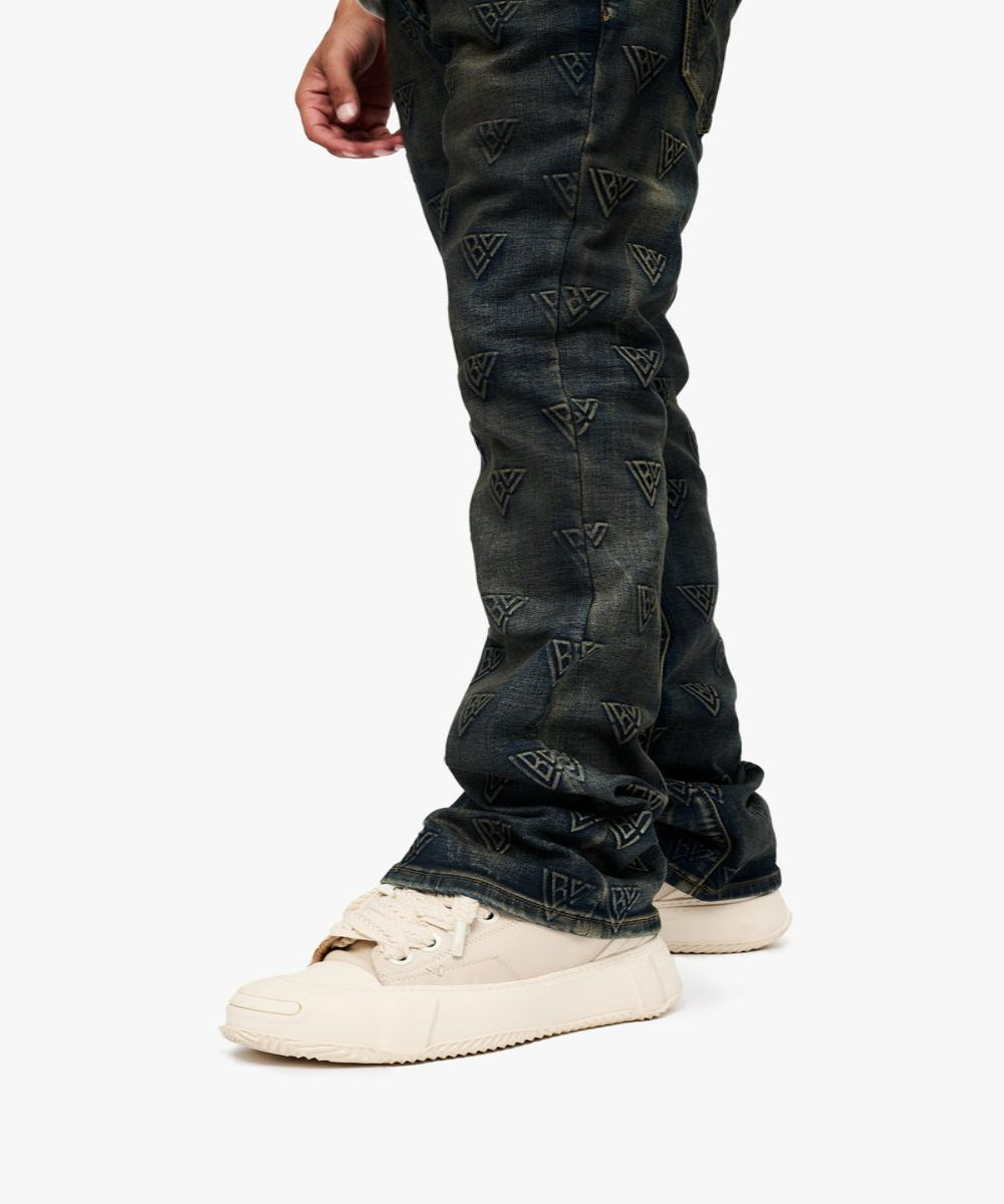 Tagged Stacked Flare Jean