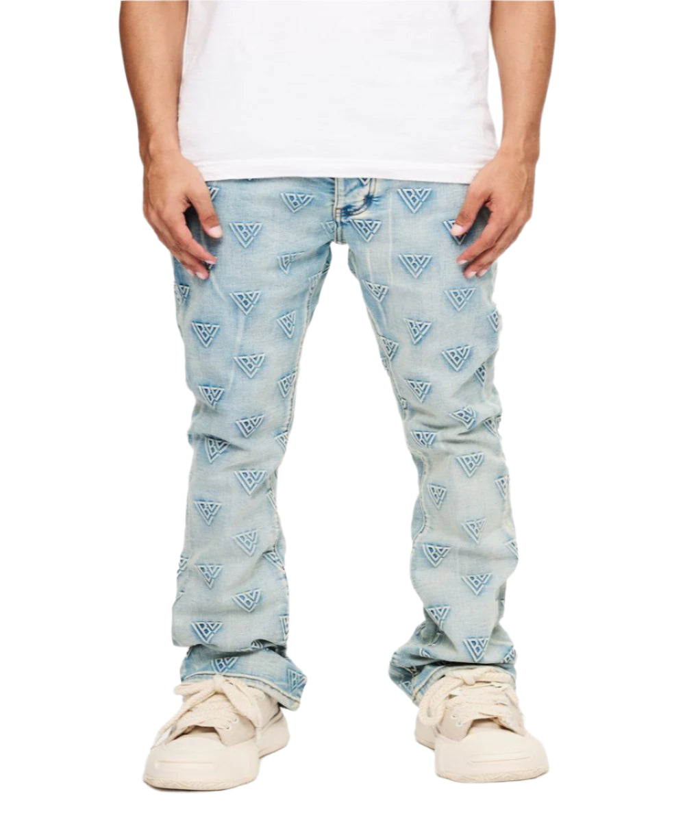 Tagged Stacked Flare Jean