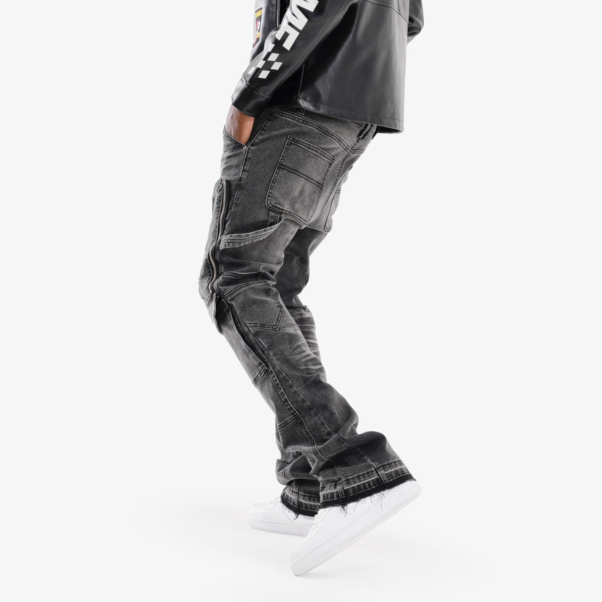 Copper Rivet Distressed Cargo Pants - Zippered