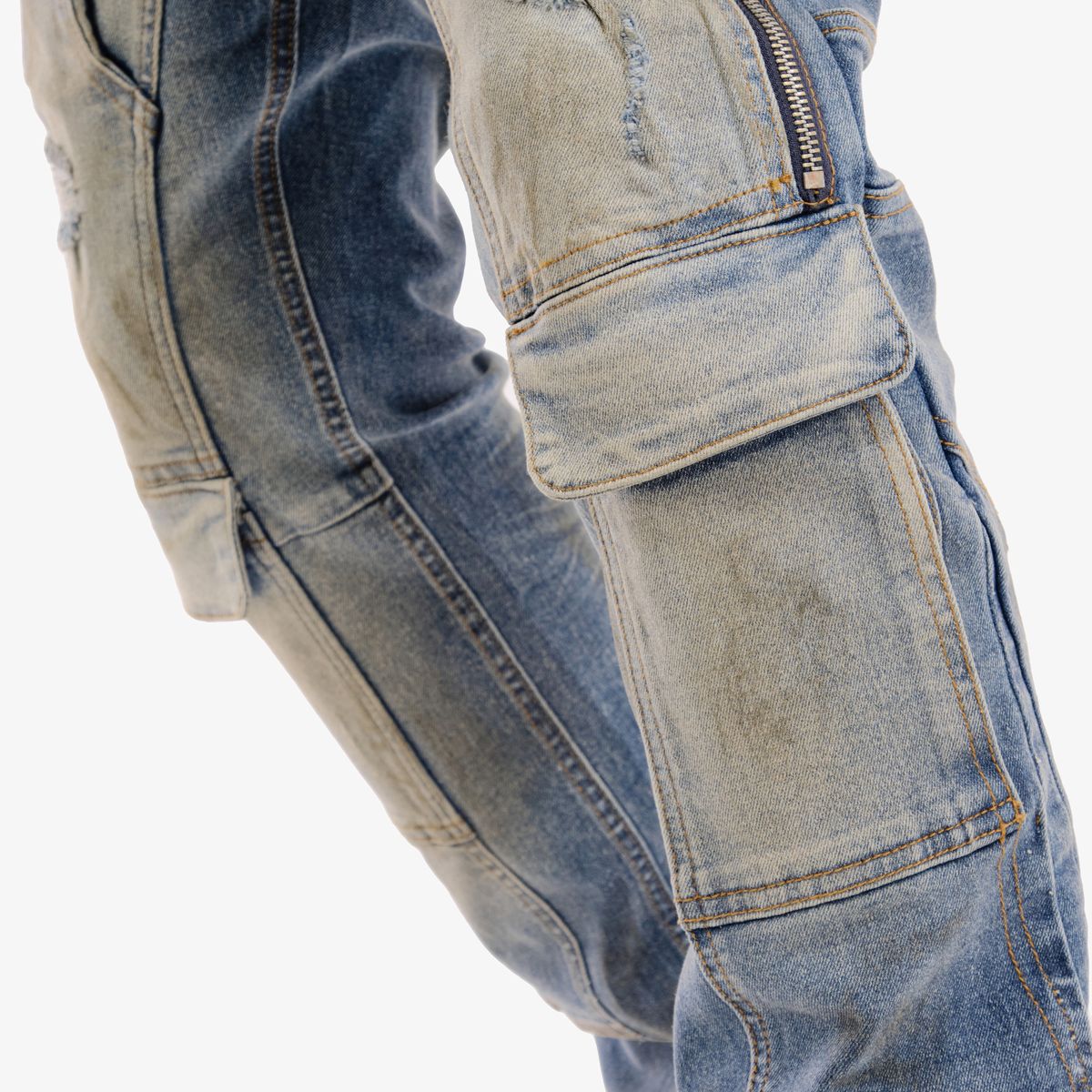 Copper Rivet Zipper Cargo Pants - Stacked