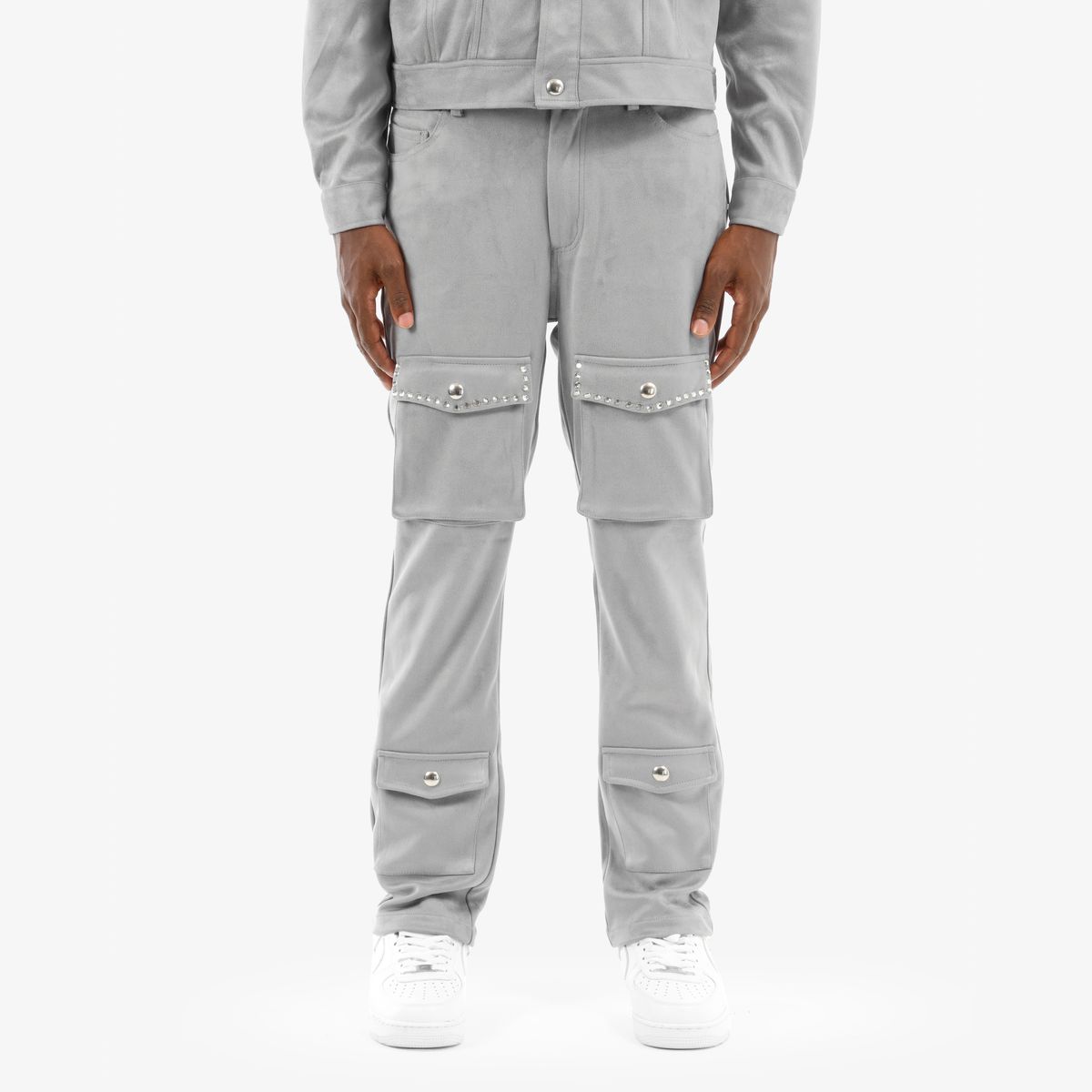 Copper Rivet Cargo Pants - Gray