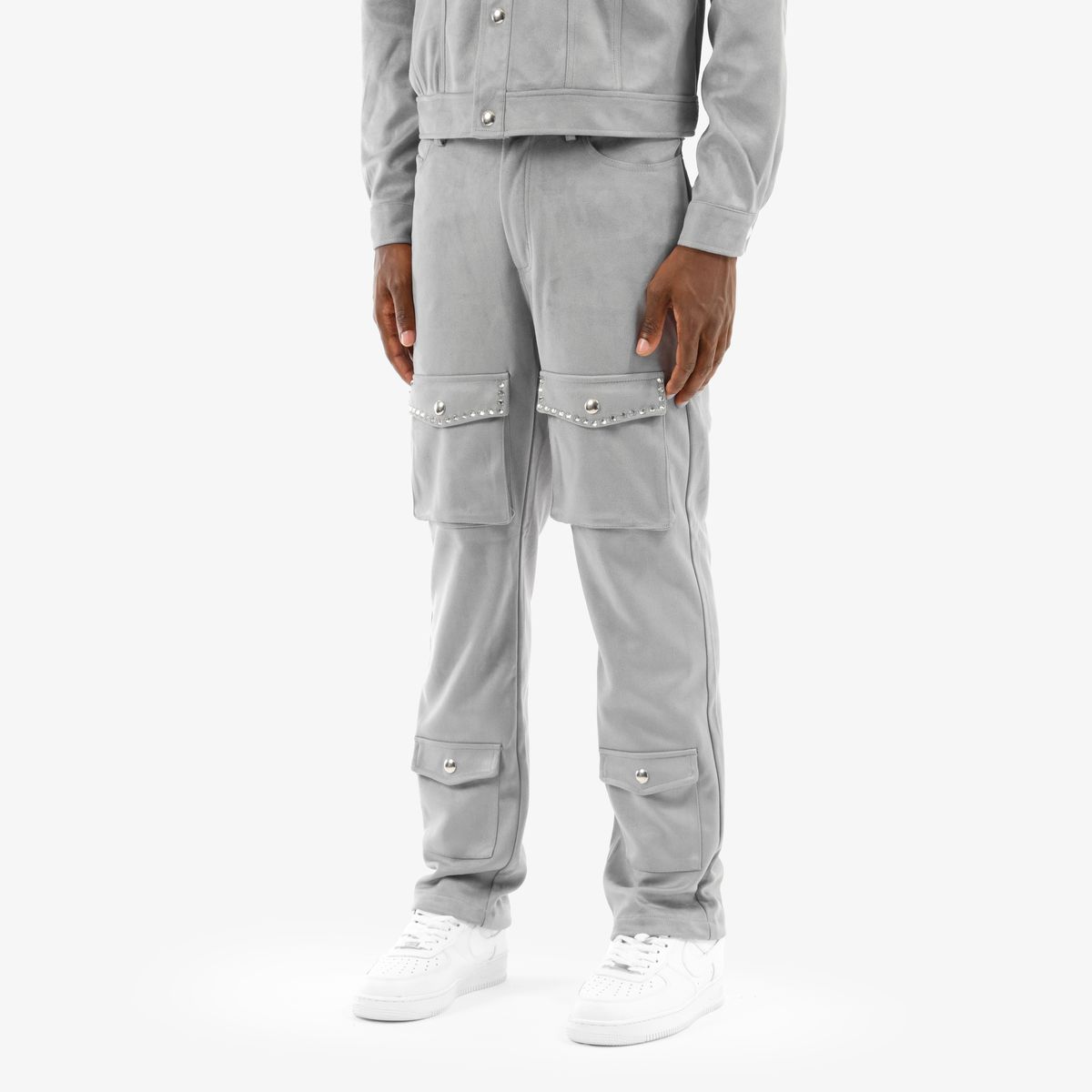 Copper Rivet Cargo Pants - Gray