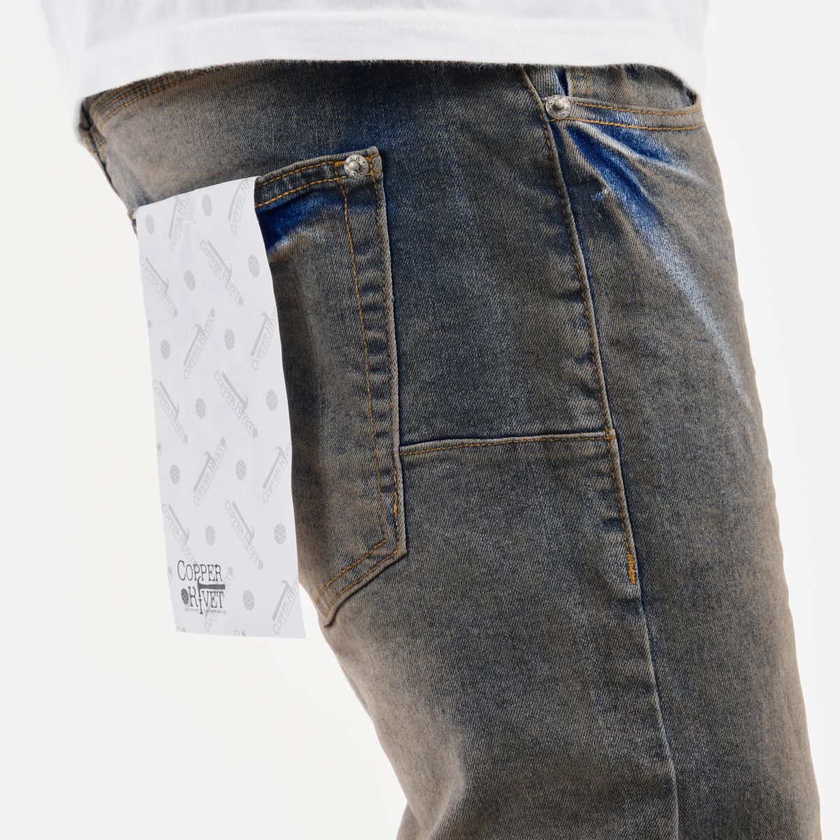 Copper Rivet Faded Stitch Jeans - Tapered Leg