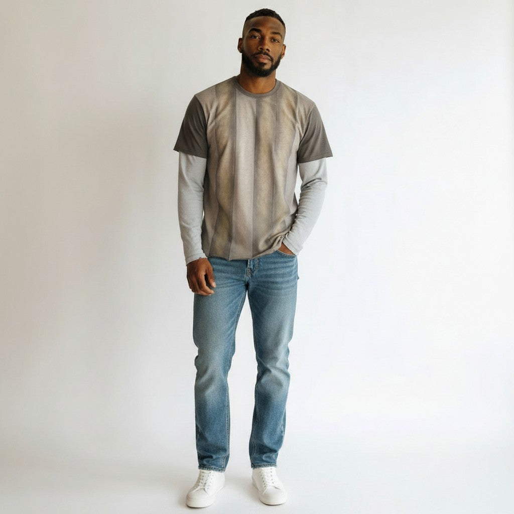 Silnt Chptrs Gradient Stripe T-Shirt - Raw Hem