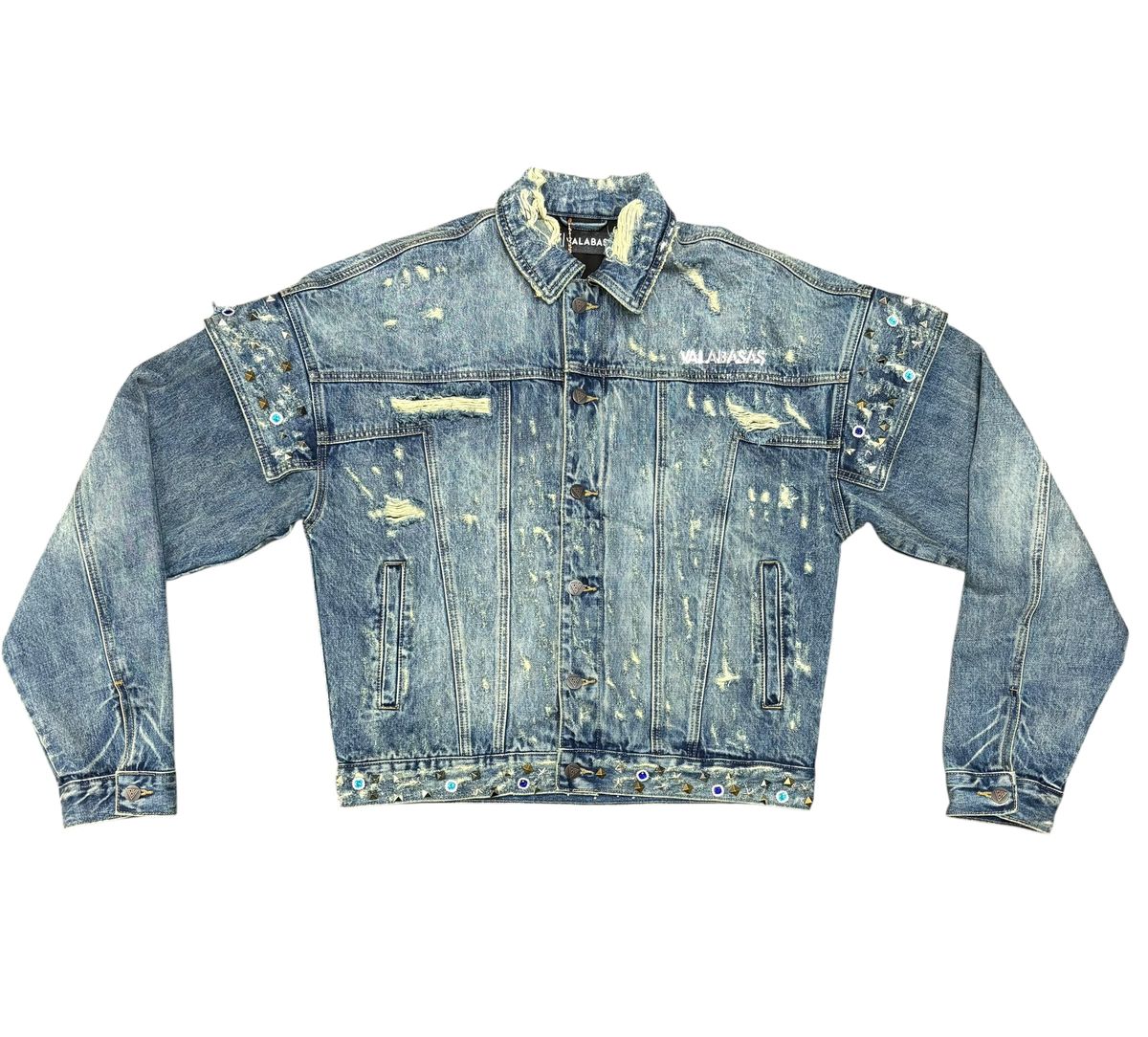 Valabasas Scavenge Distressed Black Denim Jacket with Embellishments