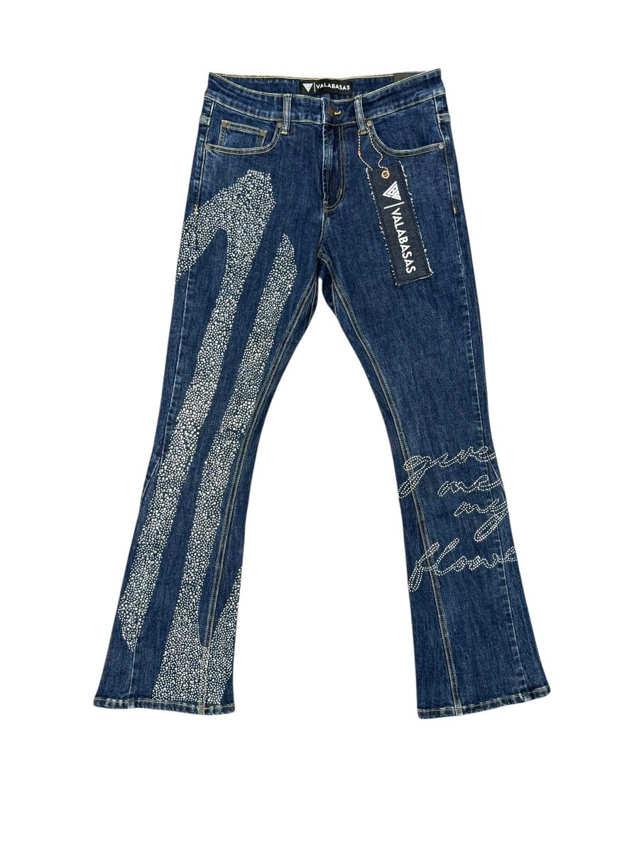 Valabasas Scripted Jeans with Embellished Stripes and Text