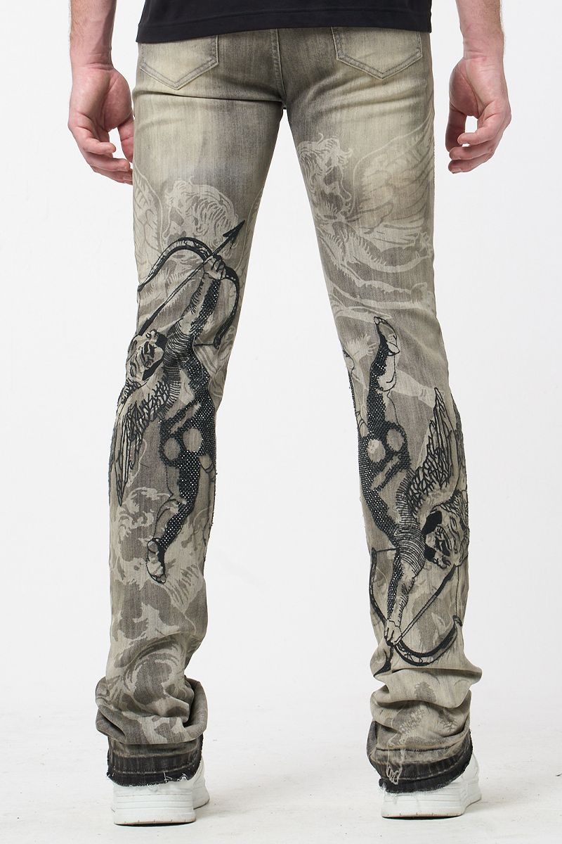 Waimea Angels - Antique Grey Women's Jeans - Printed Design