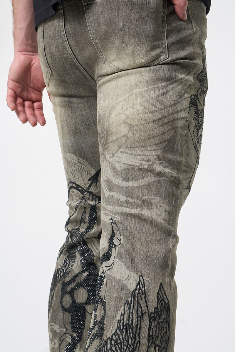 Waimea Angels - Antique Grey Women's Jeans - Printed Design