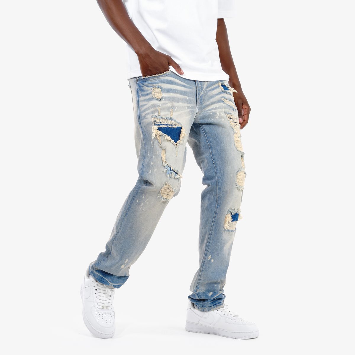 Copper Rivet Distressed Jeans - Ripped